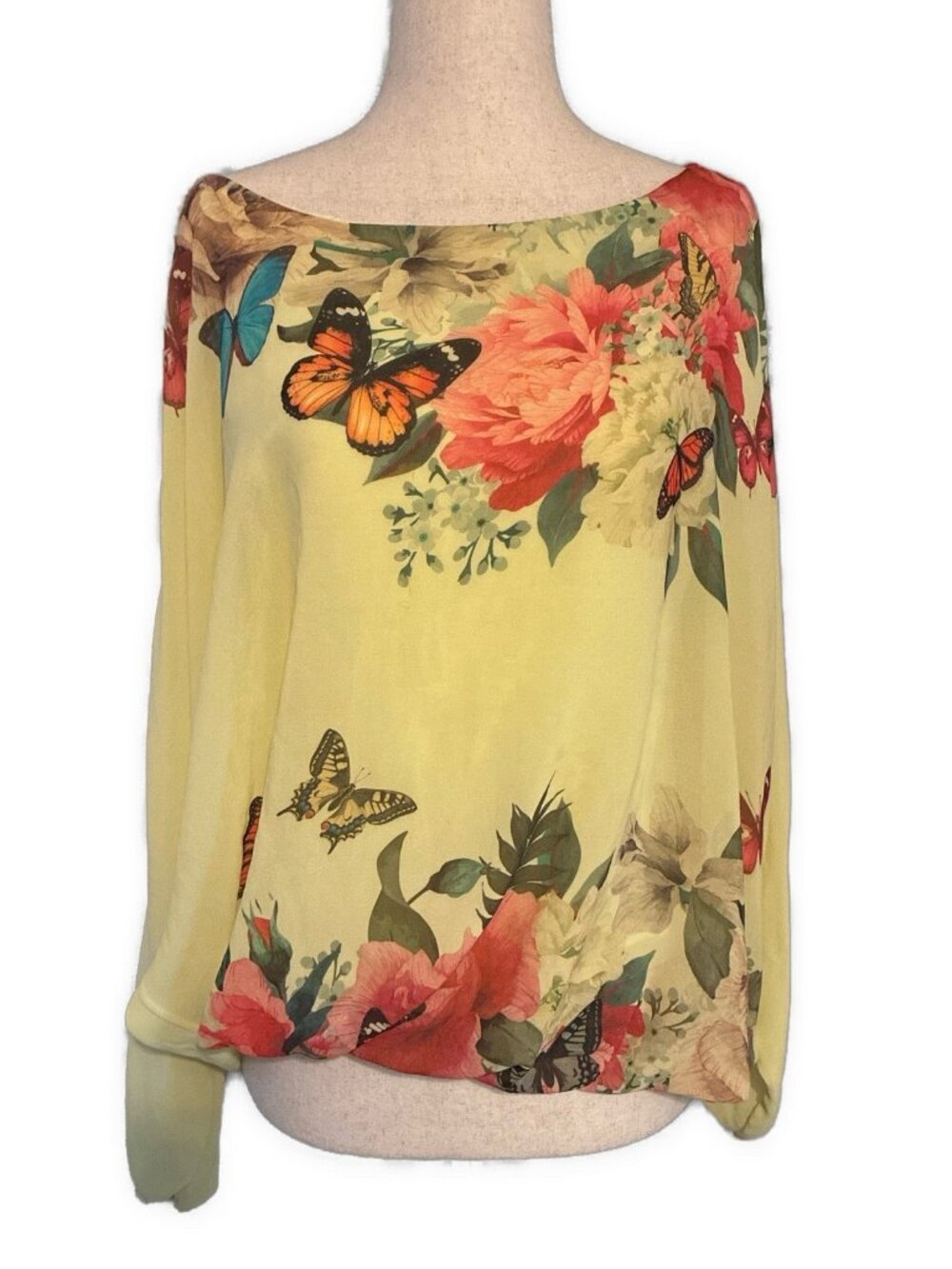 Women’s Made in Italy Yellow Floral Butterfly Batwing Dolman Blouse Top One Size